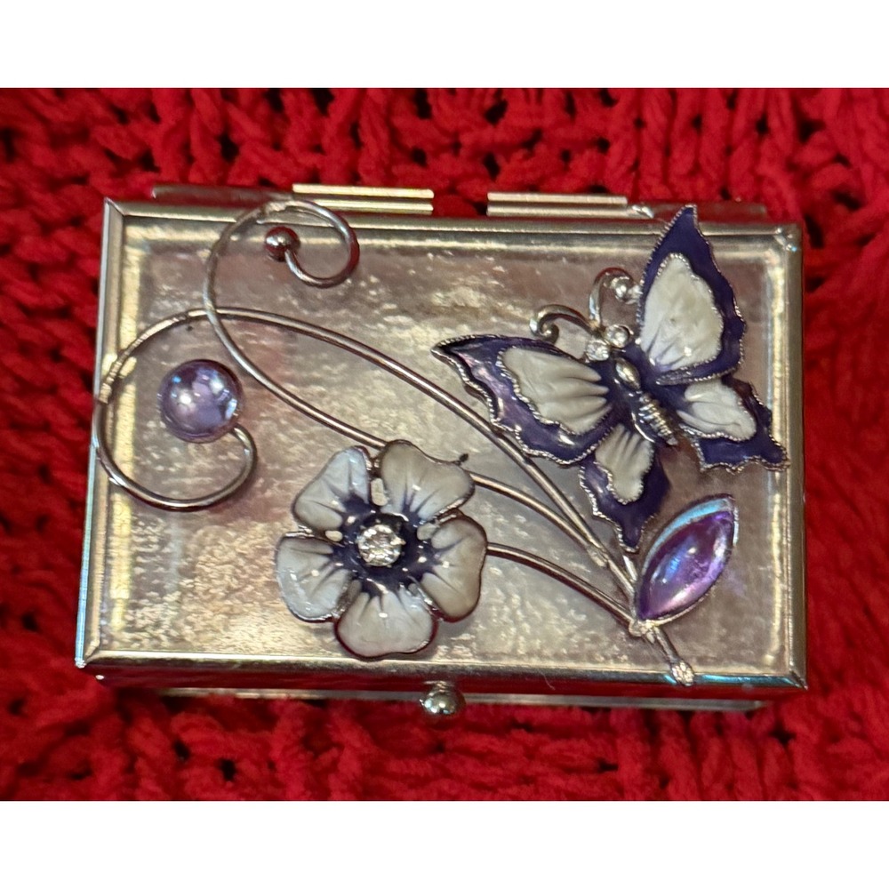 Hobby Lobby Home Accents Glass Trinket Box Purple Butterfly Floral 592519
